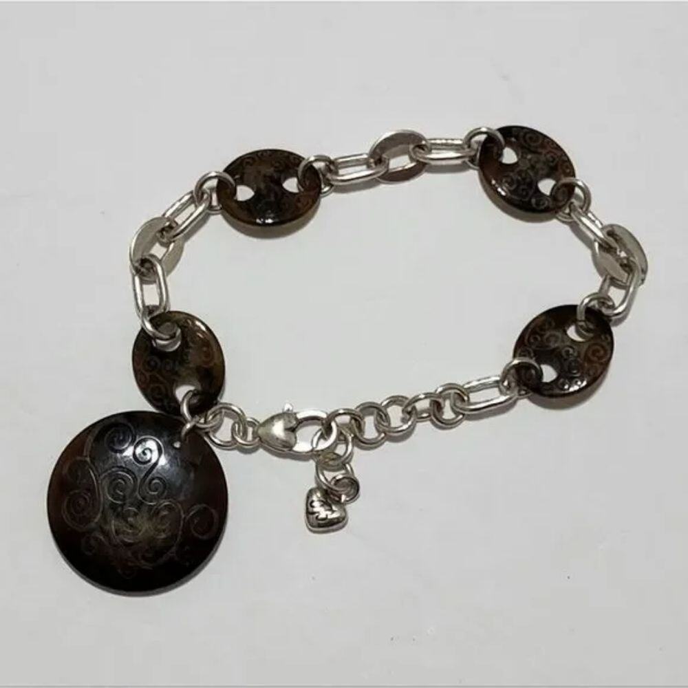 Brighton lava LOUNGE‎ Brown Disc Charm Silver bracelet